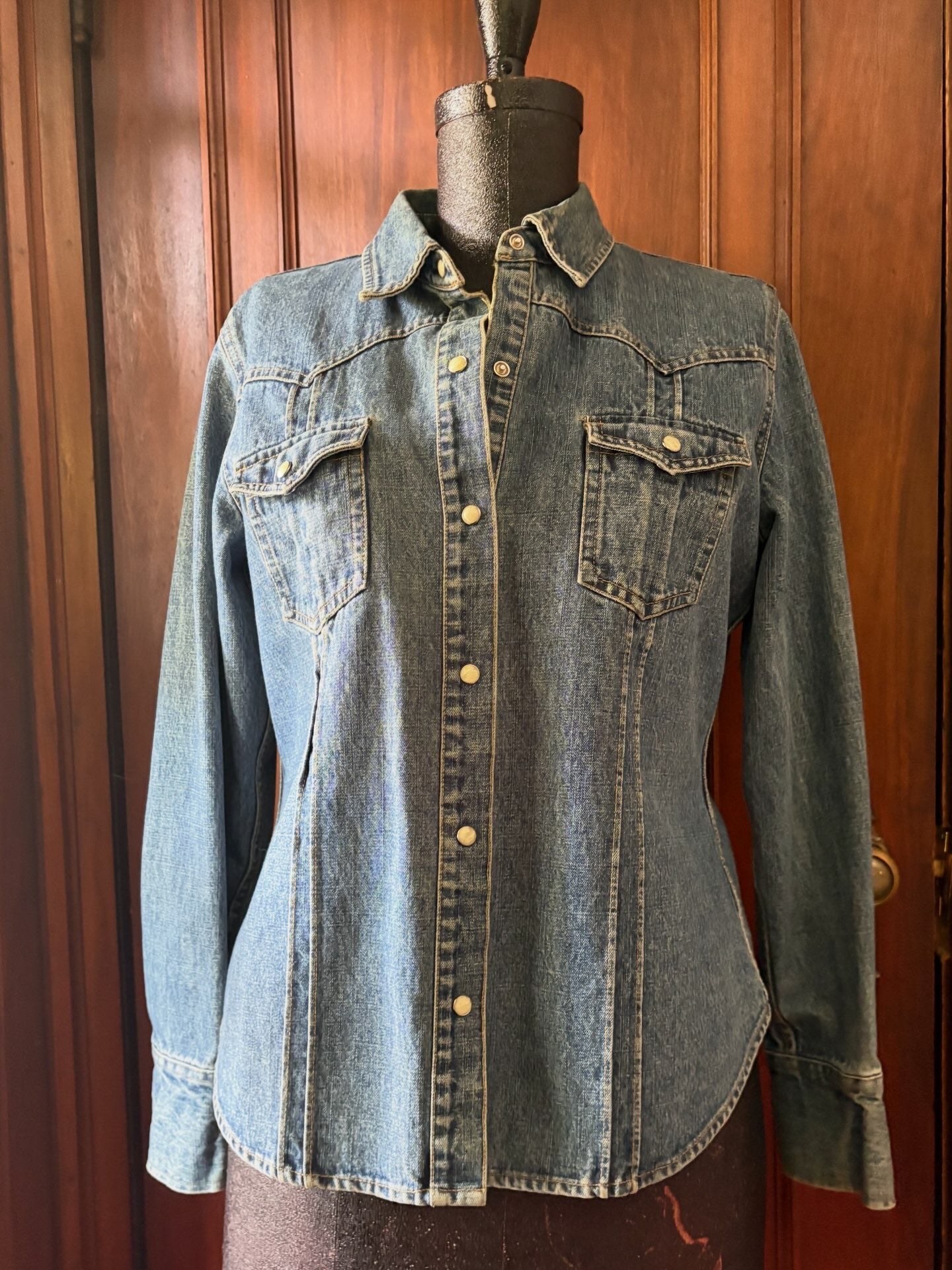 Denim shirt with quilted loons