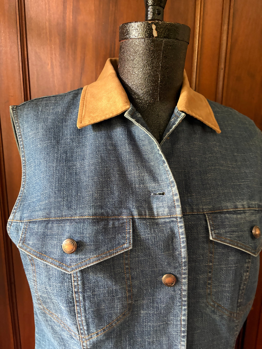 Denim vest with cowboy panel