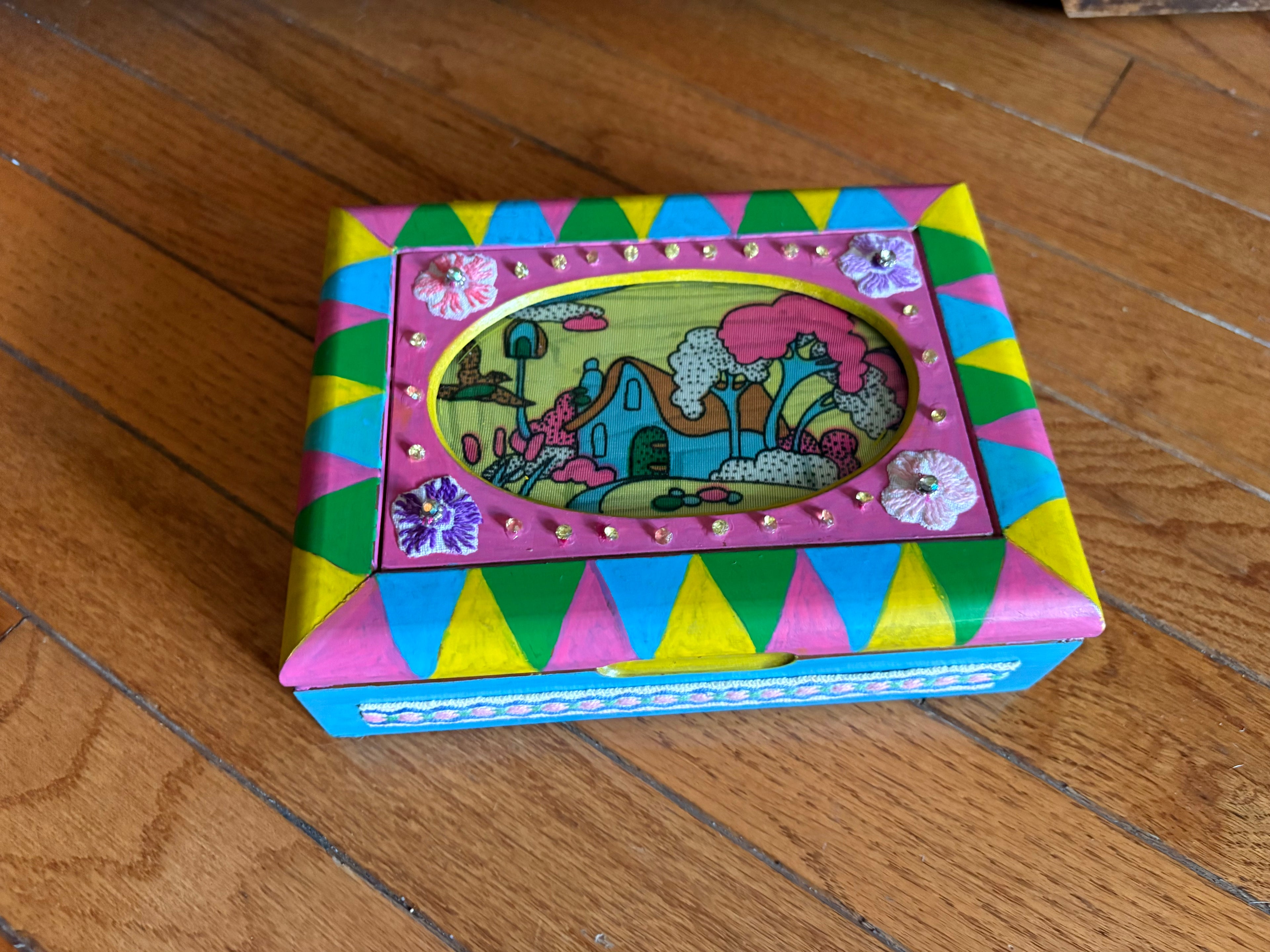 Colourful cottage jewelry box