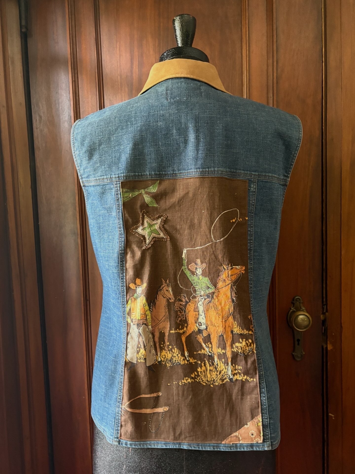 Denim vest with cowboy panel