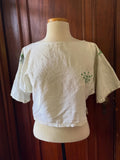 Linen clover embroidered crop shirt