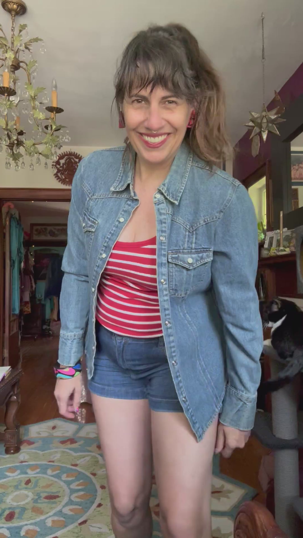 Denim shirt with quilted loons