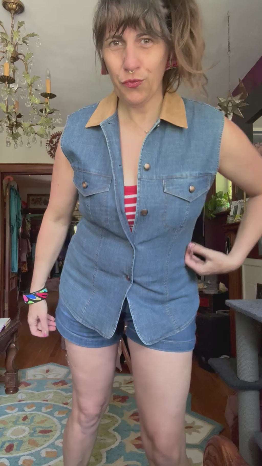 Denim vest with cowboy panel